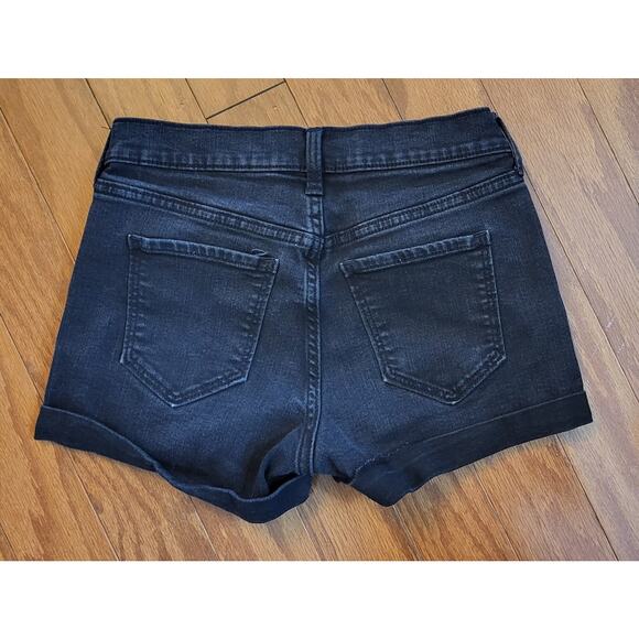Old Navy Black Denim Boyfriend Shorts Size 0 Stretchy Ripped Cuffed - Picture 9 of 9